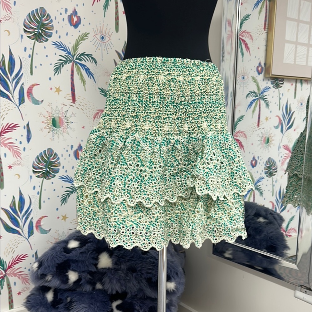 Green Smocked Bubble Mini Skirt